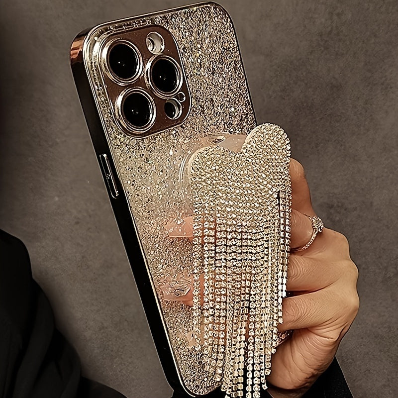 for 15promax Apple iPhone14 high-end niche 13 luxury rhinestone love tassel holder 12 Silvery plated sequin 14promax/15promax/16promax/13promax/11/12promax/13/14/14pro/15pro/15plus cases